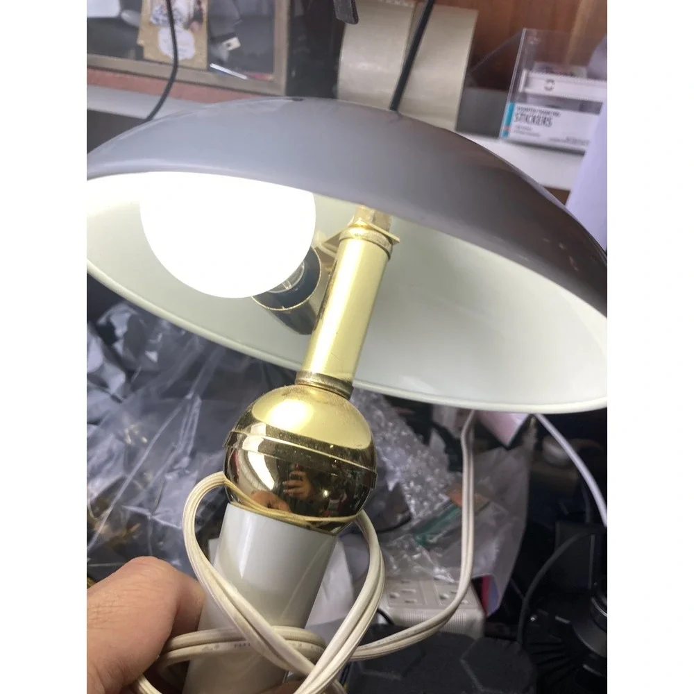 Vintage Atomic Saucer Mushroom Light  White And Gold 13